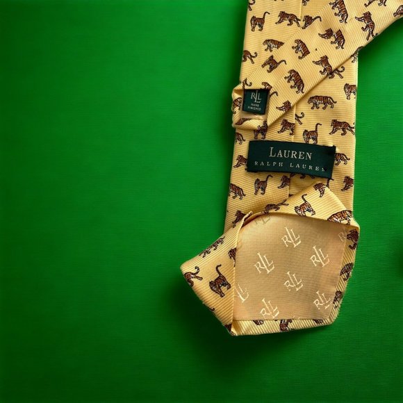 Ralph Lauren Yellow Silk Necktie Bengals Tigers Tie Hand Finished in USA - Picture 1 of 4